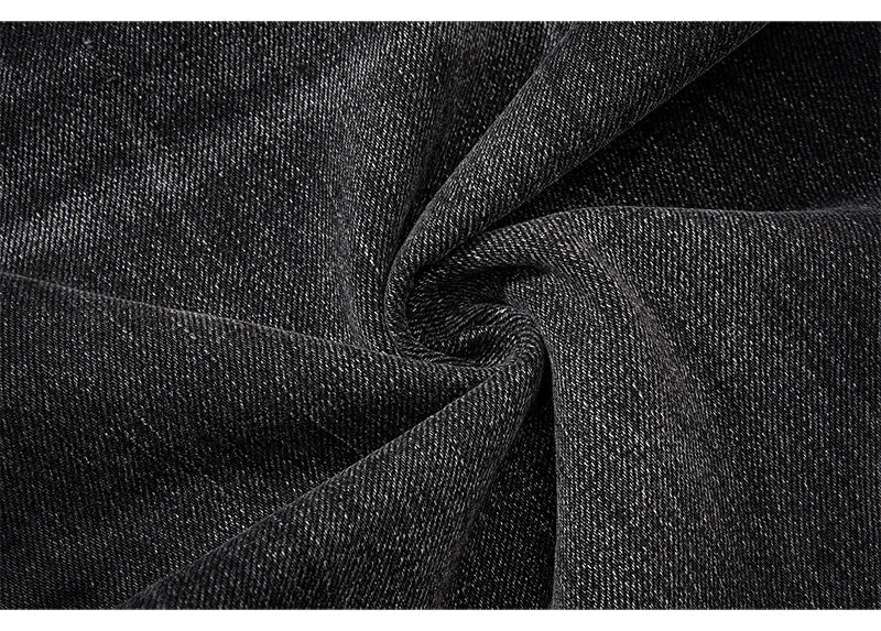 Black semi-wide denim pants TK0001
