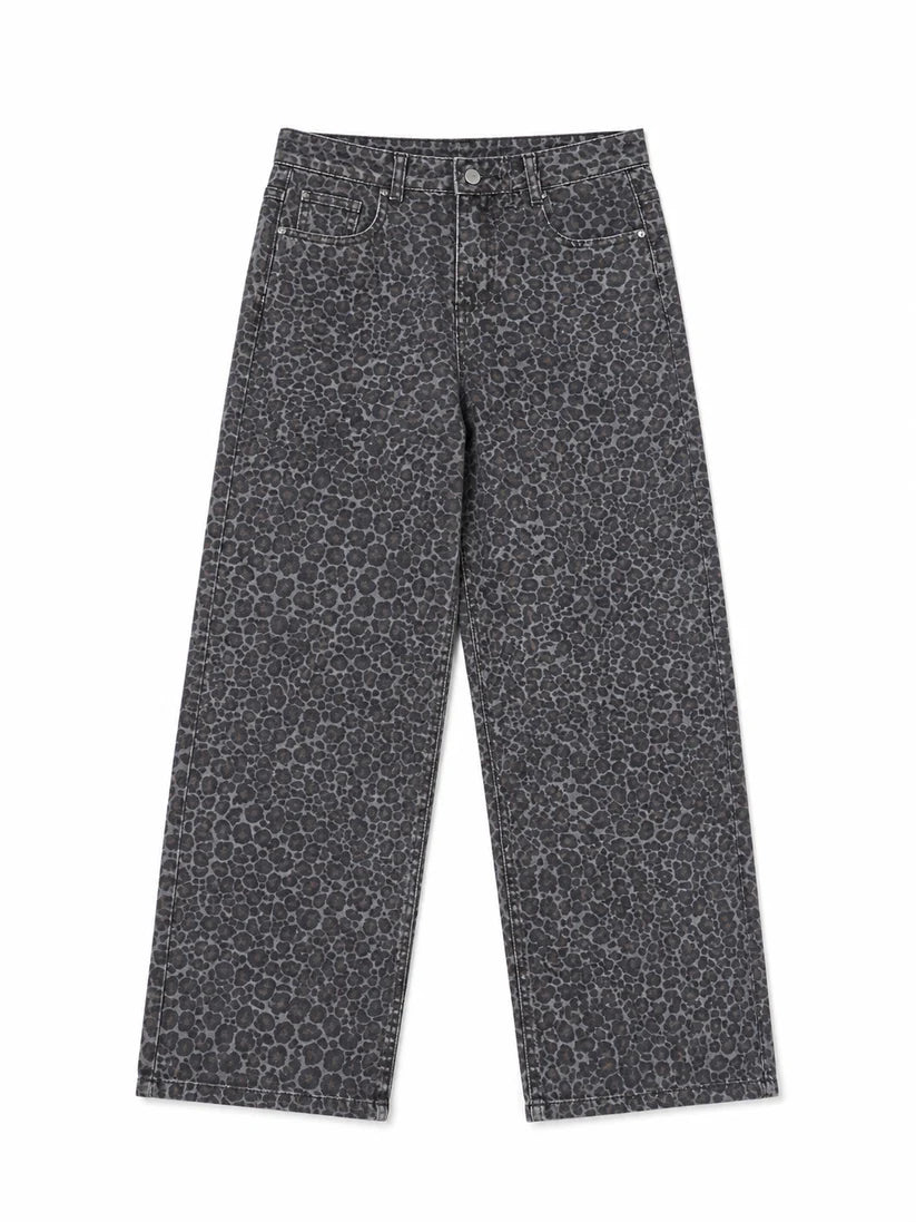 Versatile Leopard Print High-Waisted Wide Leg Jeans TK0095