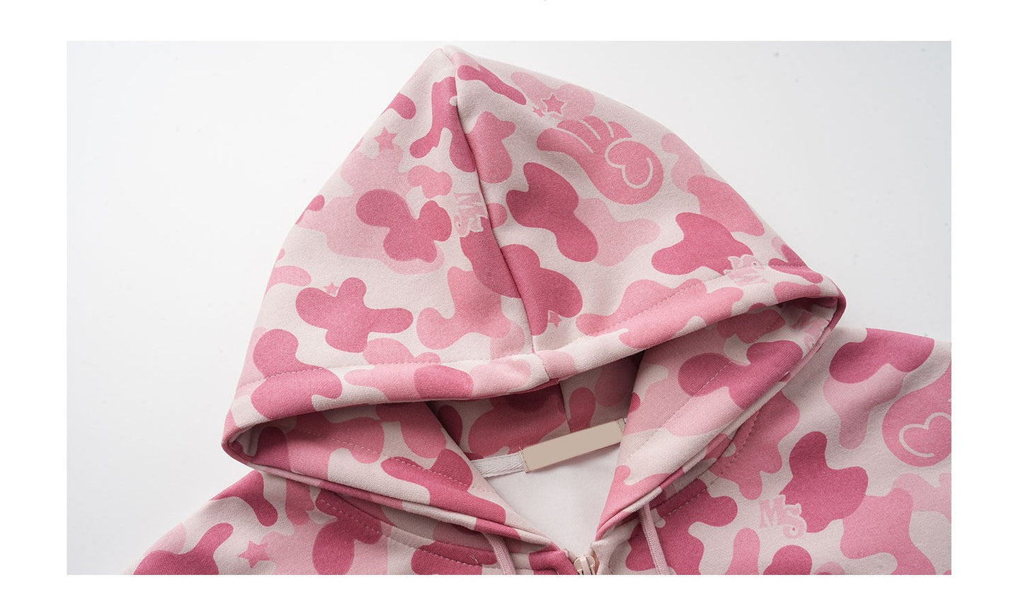 Pink camouflage zip-up hoodie TK0401