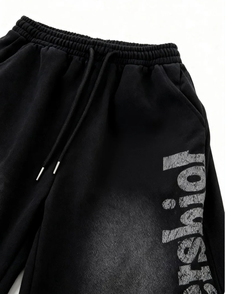Black Gradient Curved Sweatpants TK0288