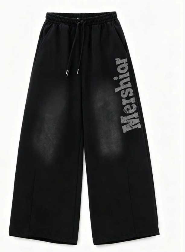 Black Gradient Curved Sweatpants TK0288