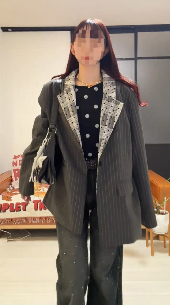 「bibi_s0821」Lace Collar Gray Stripe Jacket TK0340