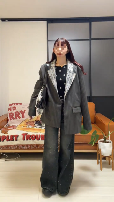 「bibi_s0821」Lace Collar Gray Stripe Jacket TK0340