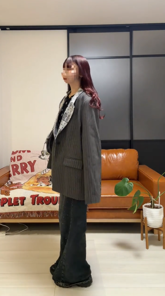 「bibi_s0821」Lace Collar Gray Stripe Jacket TK0340