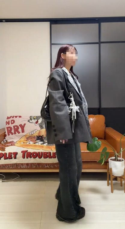 「bibi_s0821」Lace Collar Gray Stripe Jacket TK0340