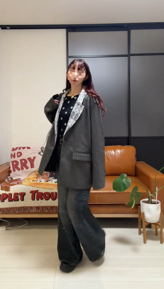 「bibi_s0821」Lace Collar Gray Stripe Jacket TK0340