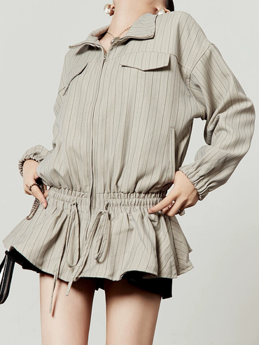Striped collared short jacket TK0329