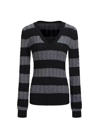 Two-tone striped V-neck top TK0381