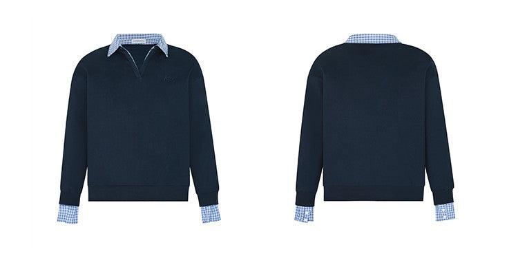 Faux Layered Shirt Collar Cotton Polo TK0352