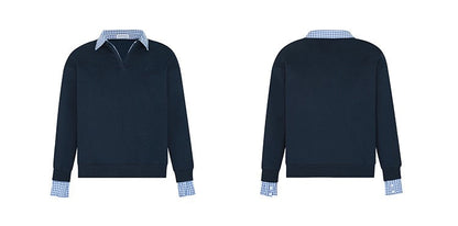 Faux Layered Shirt Collar Cotton Polo TK0352