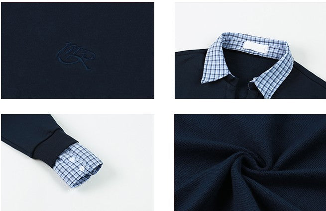 Faux Layered Shirt Collar Cotton Polo TK0352