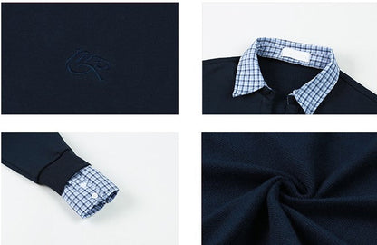 Faux Layered Shirt Collar Cotton Polo TK0352