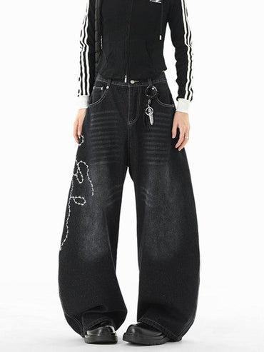 "Immediate Delivery" Rose Embroidered Denim Pants TK0268