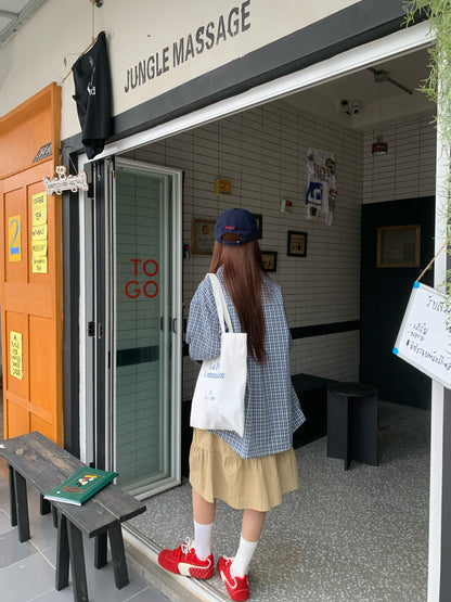 Loose-fitting blue check shirt TK0043