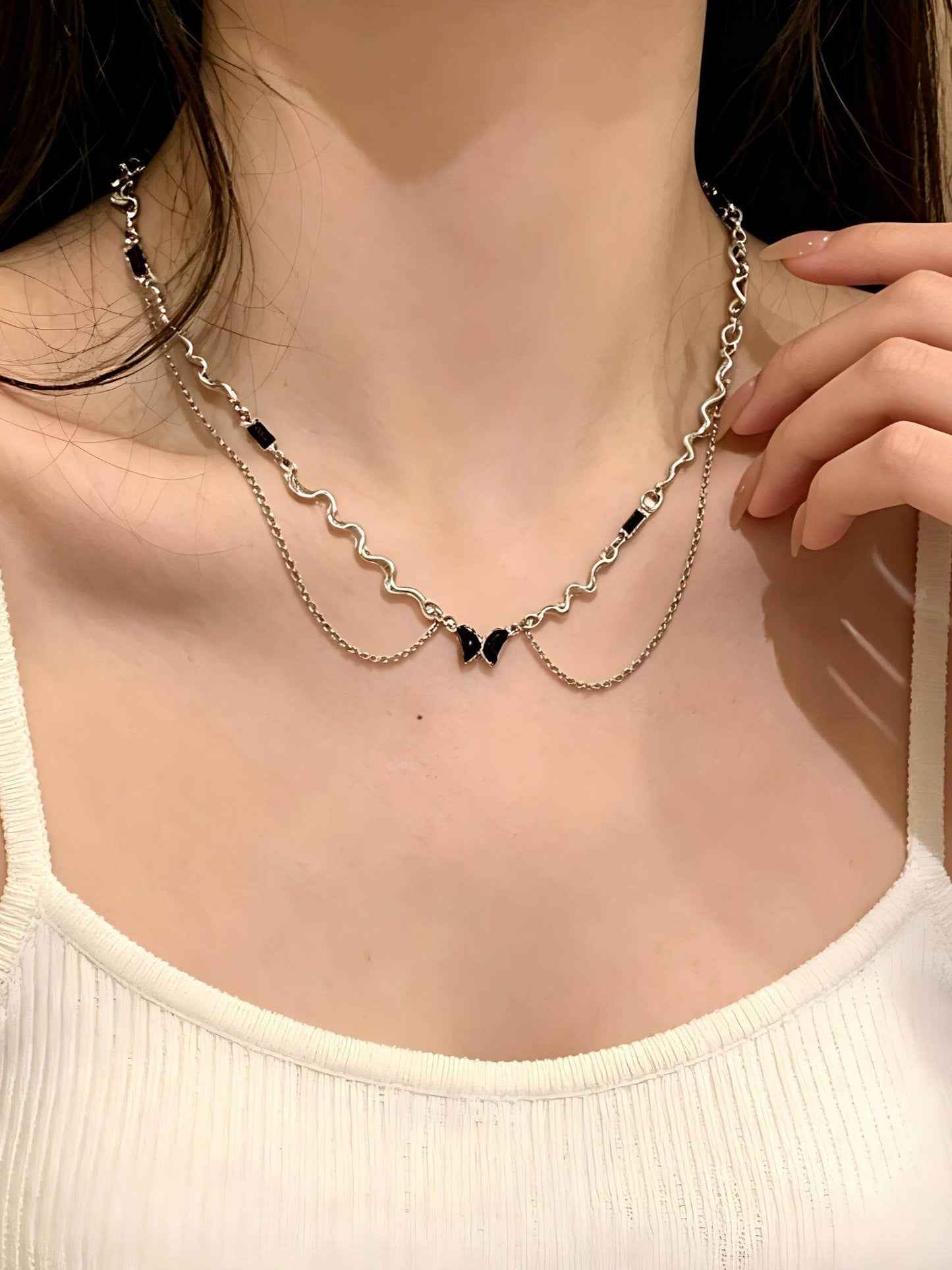Black Butterfly Tassel Necklace SP0062
