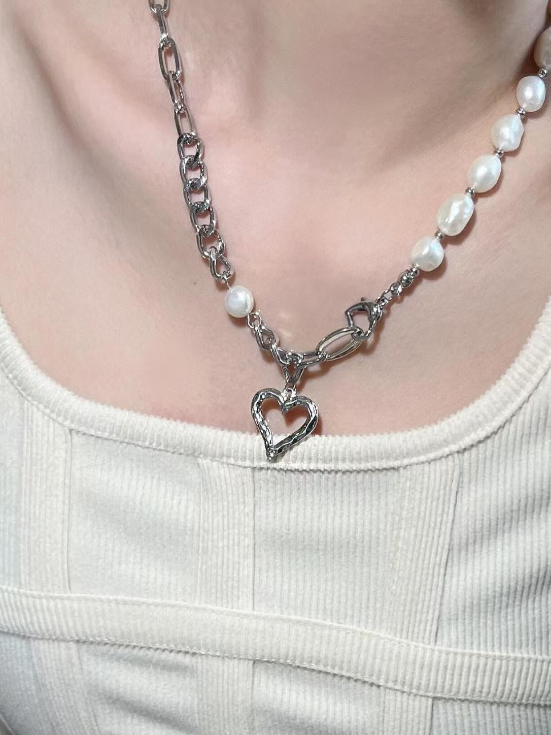 Open Heart Pearl Necklace SP0063