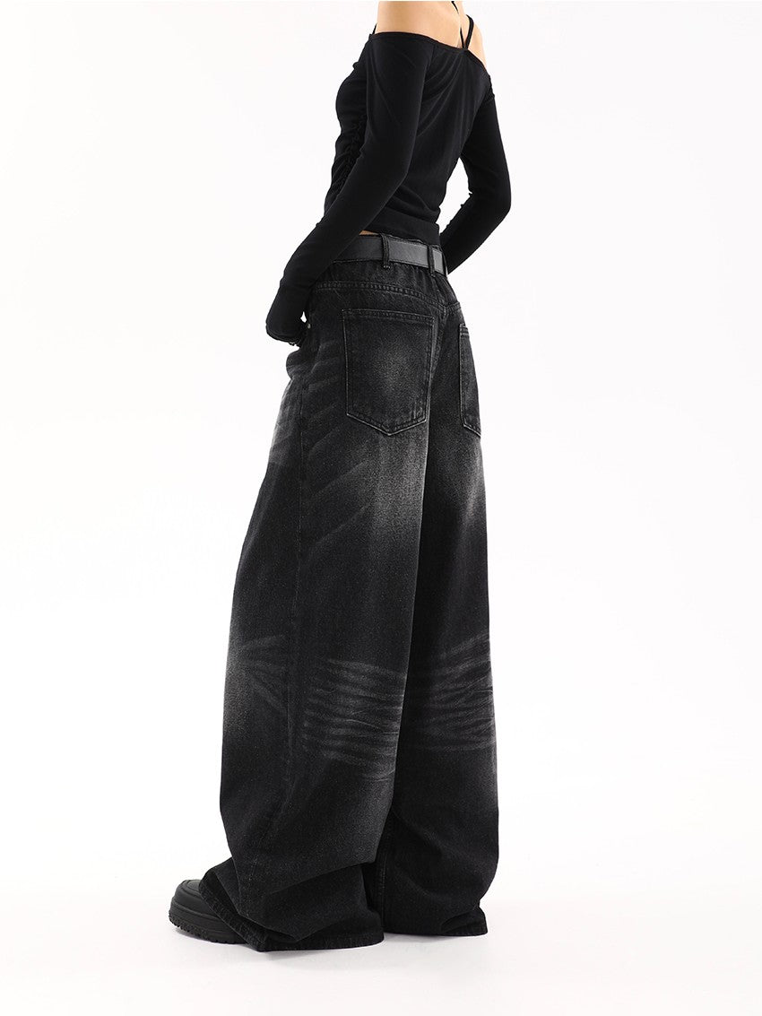 Black semi-wide denim pants TK0001