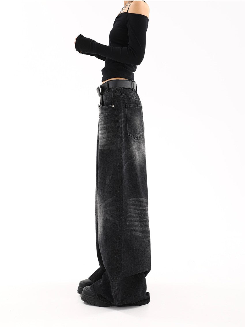 Black semi-wide denim pants TK0001