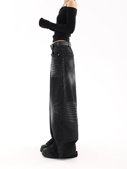 Black semi-wide denim pants TK0001