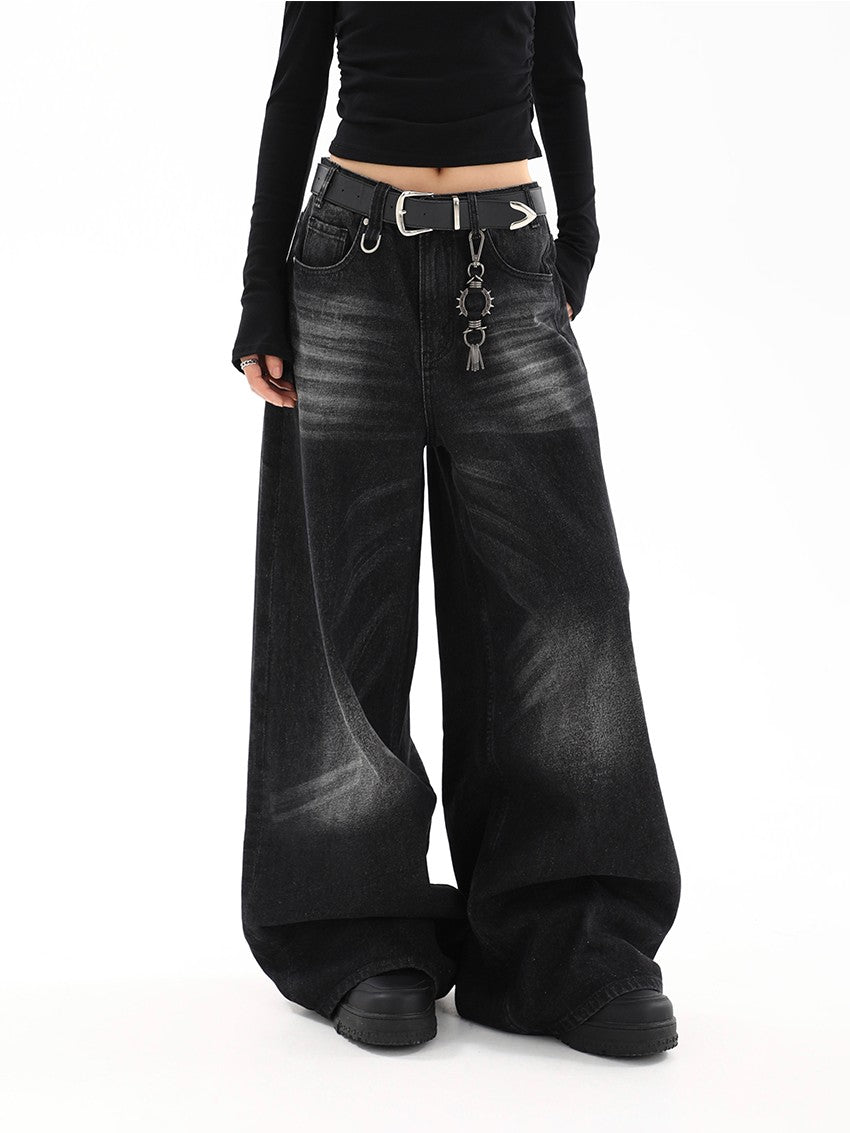 Black semi-wide denim pants TK0001