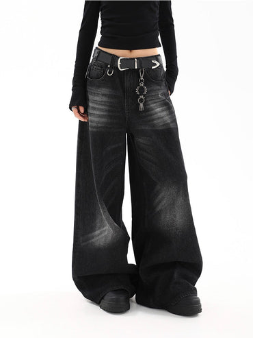 Black semi-wide denim pants TK0001