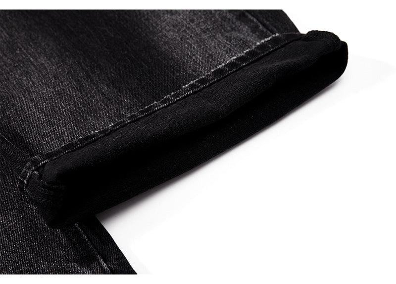 Black semi-wide denim pants TK0001