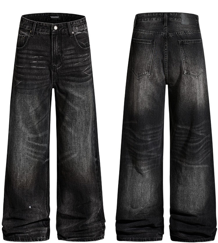 Black semi-wide denim pants TK0001