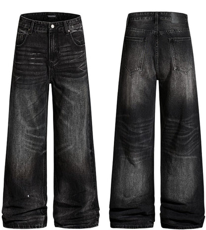 Black semi-wide denim pants TK0001