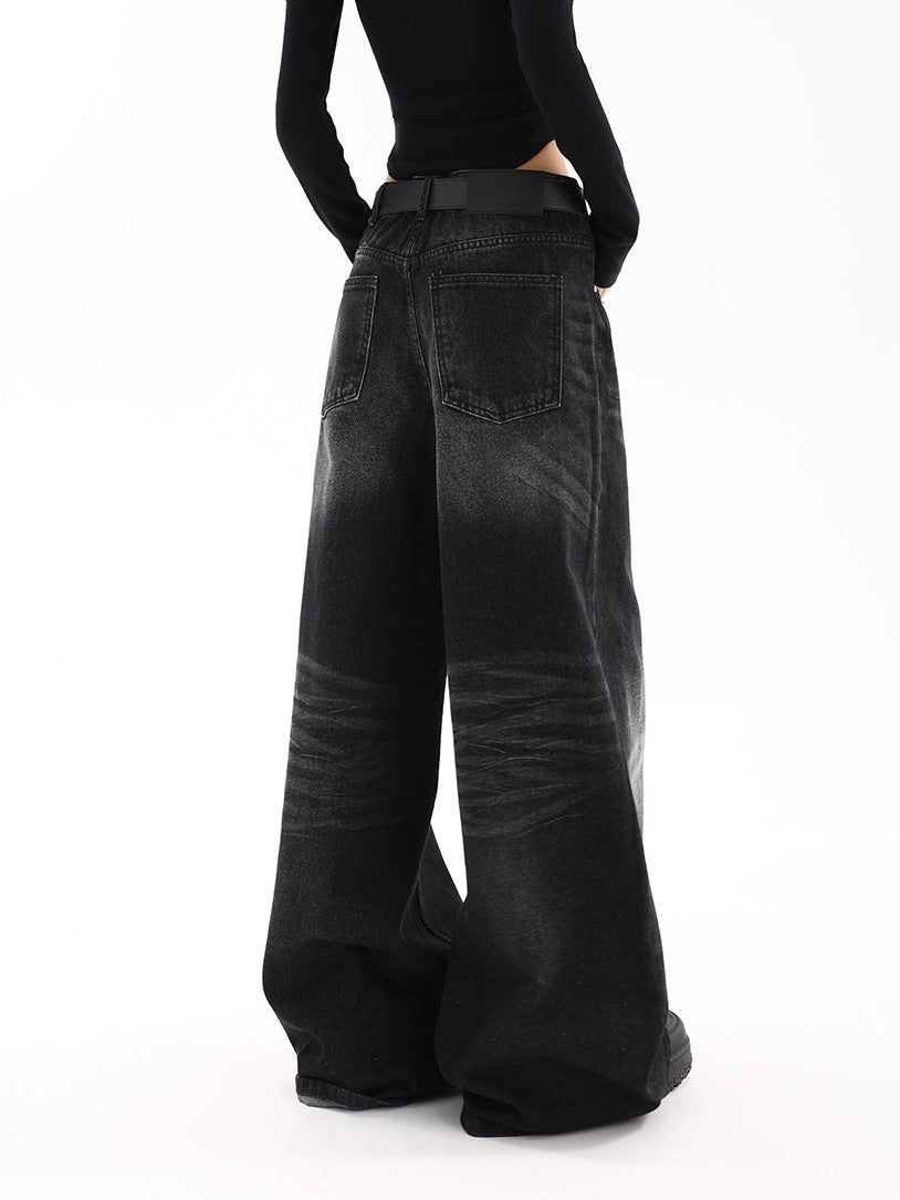 Black semi-wide denim pants TK0001
