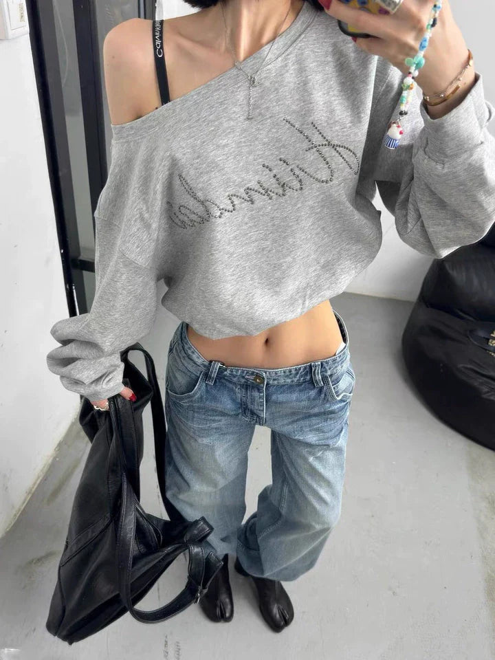Mist Gray Off-Shoulder Top TK0045