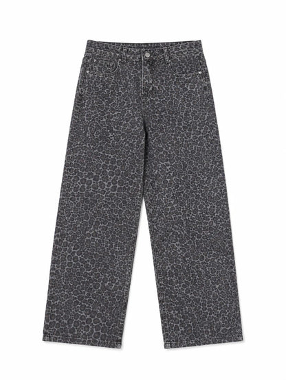 Versatile Leopard Print High-Waisted Wide Leg Jeans TK0095