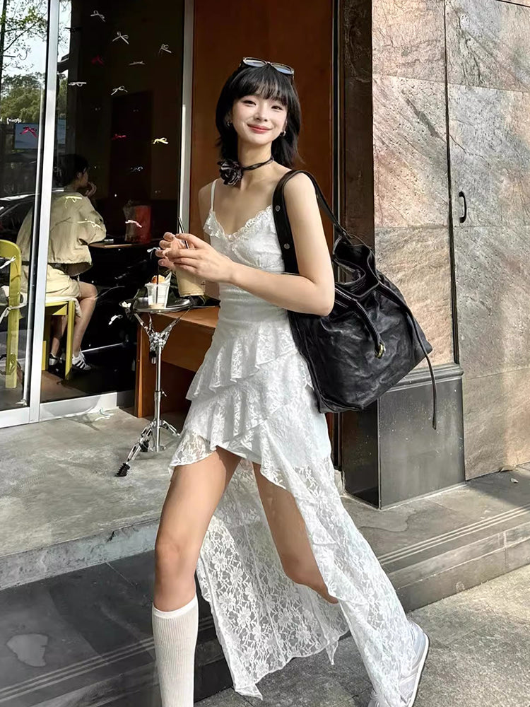 [A stylish one-piece dress with just the right amount of sheerness] Asymmetrical Camisole Dress TK0173