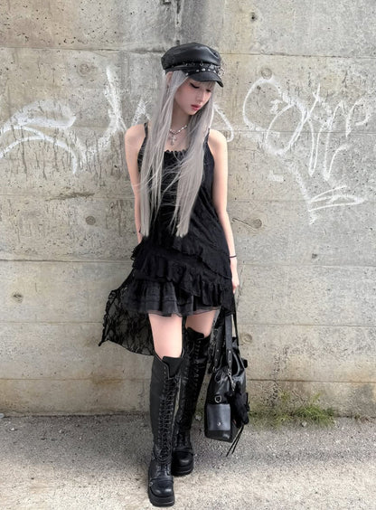 [A stylish one-piece dress with just the right amount of sheerness] Asymmetrical Camisole Dress TK0173