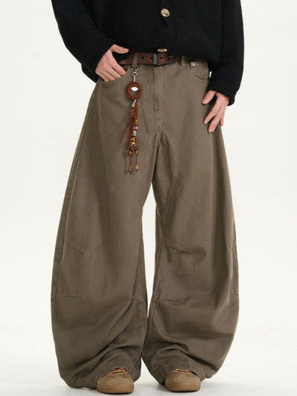 Brown Curved Design Wide Pants TK0214
