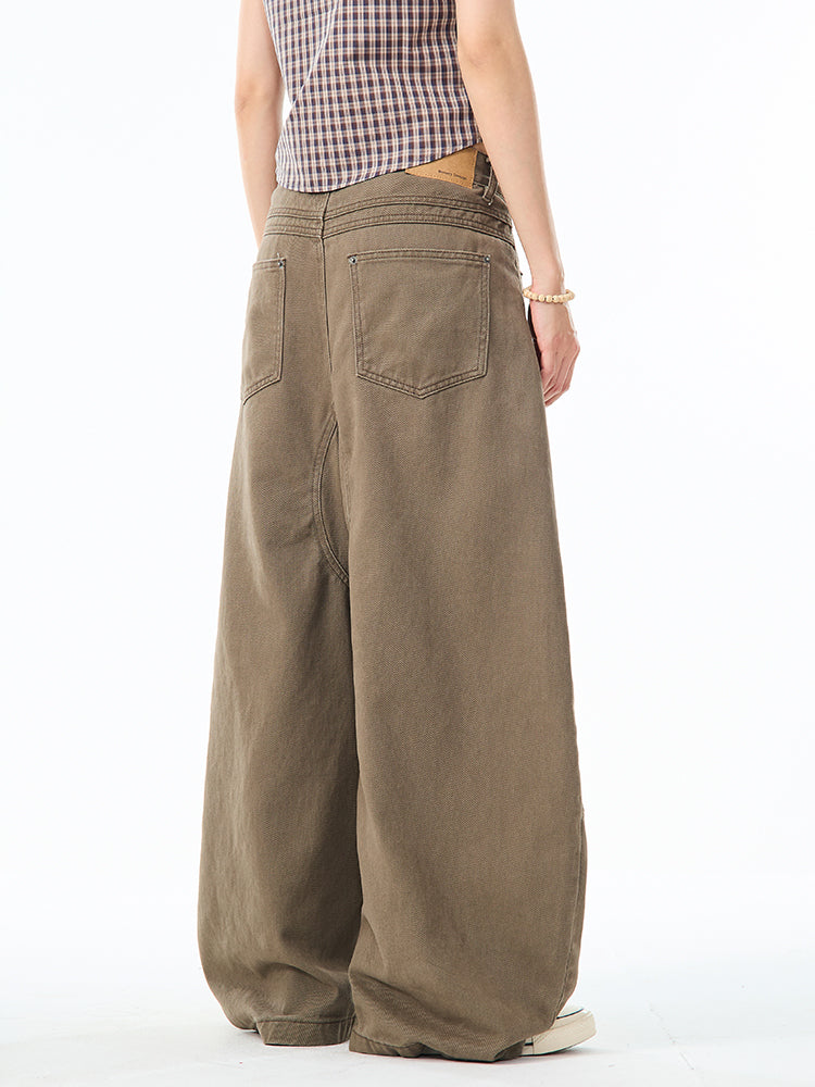 Brown Curved Design Wide Pants TK0214