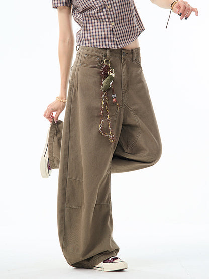 Brown Curved Design Wide Pants TK0214