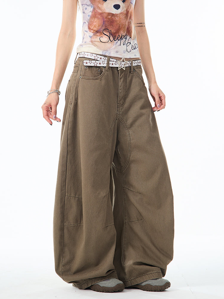 Brown Curved Design Wide Pants TK0214