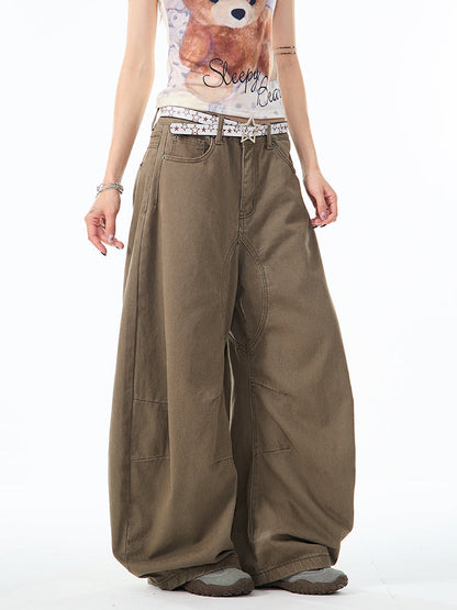 Brown Curved Design Wide Pants TK0214