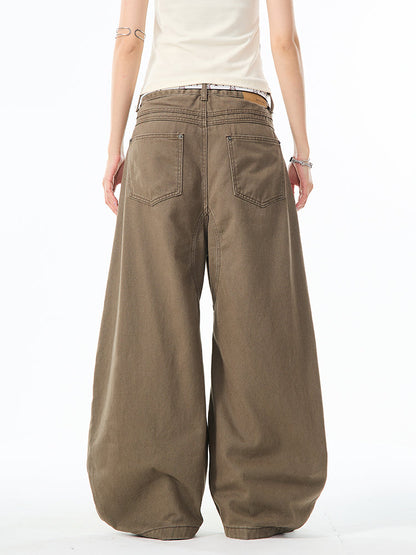 Brown Curved Design Wide Pants TK0214