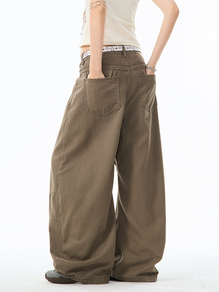 Brown Curved Design Wide Pants TK0214