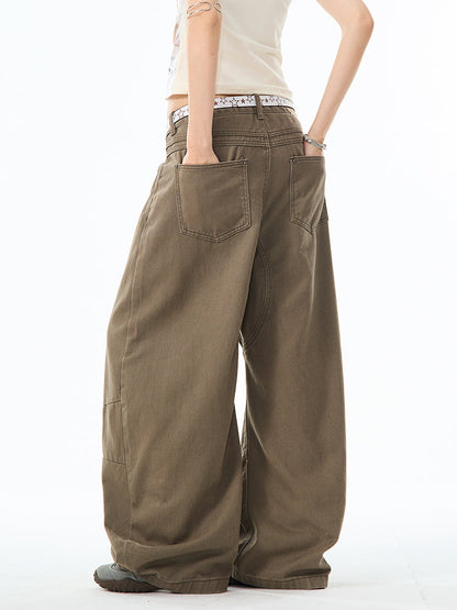 Brown Curved Design Wide Pants TK0214