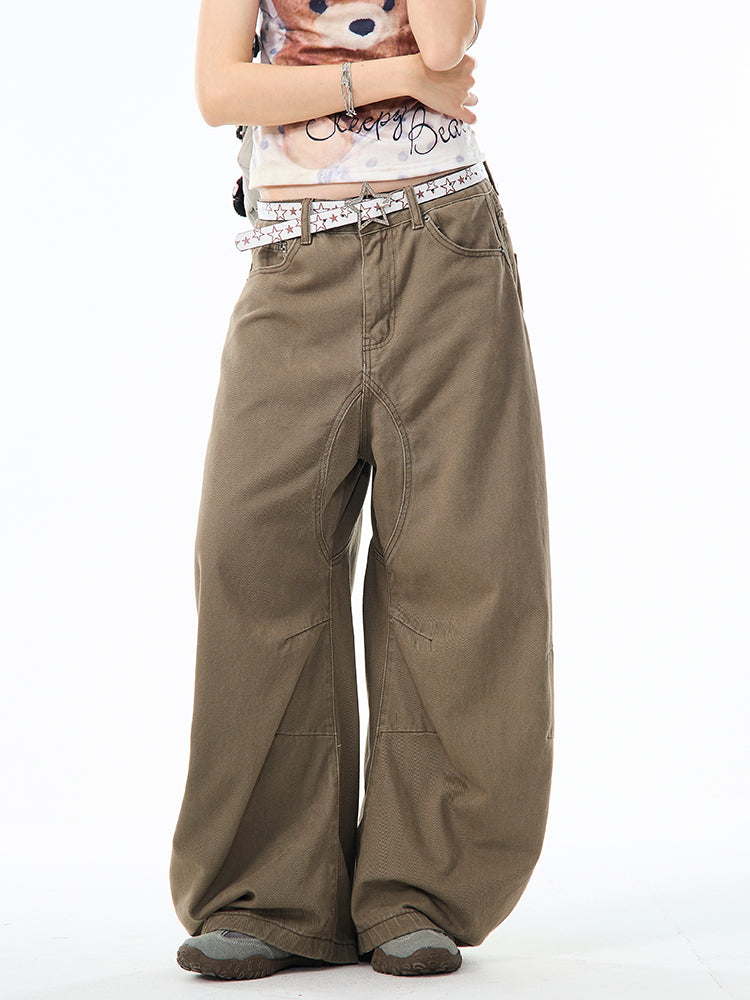 Brown Curved Design Wide Pants TK0214