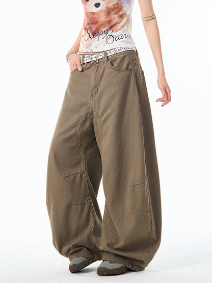 Brown Curved Design Wide Pants TK0214