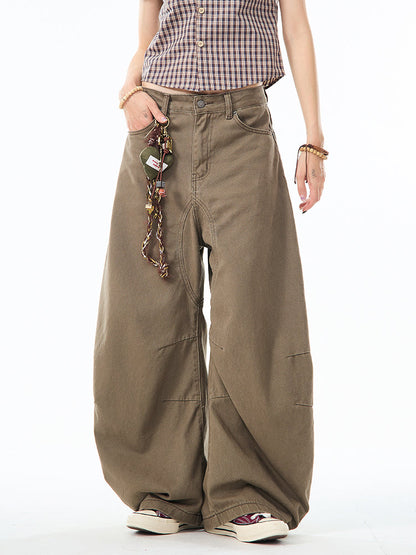 Brown Curved Design Wide Pants TK0214