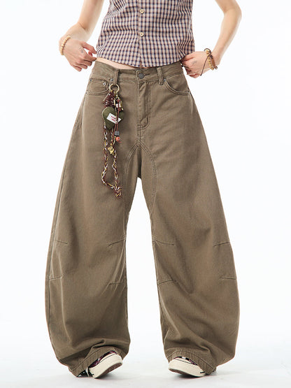 Brown Curved Design Wide Pants TK0214