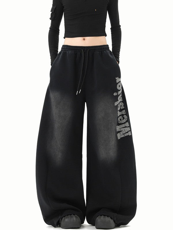 Black Gradient Curved Sweatpants TK0288