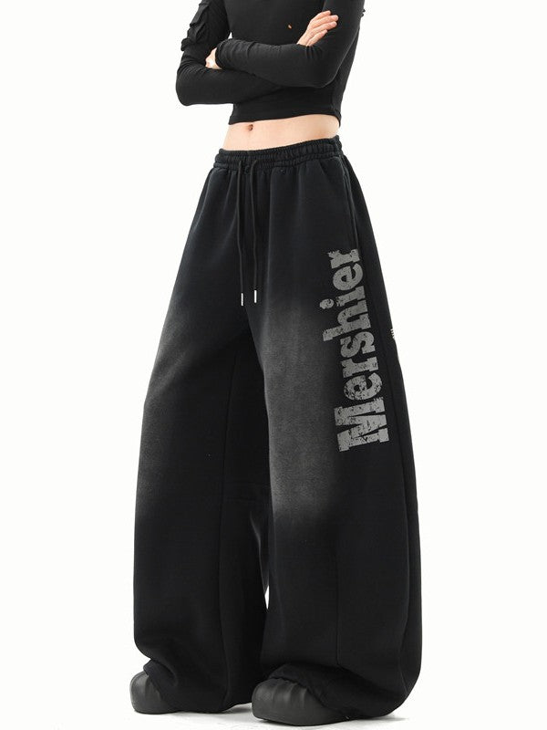 Black Gradient Curved Sweatpants TK0288