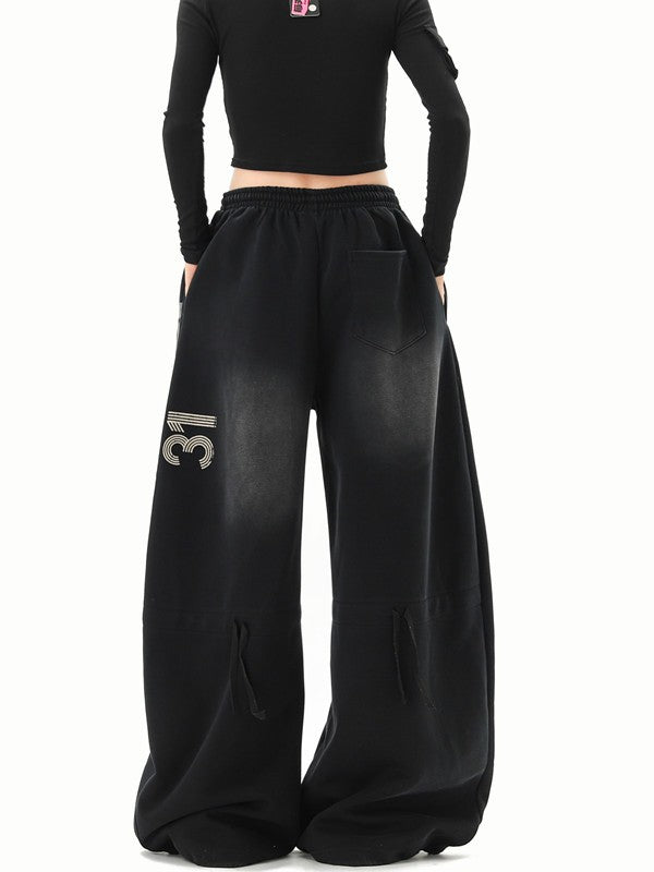 Black Gradient Curved Sweatpants TK0288