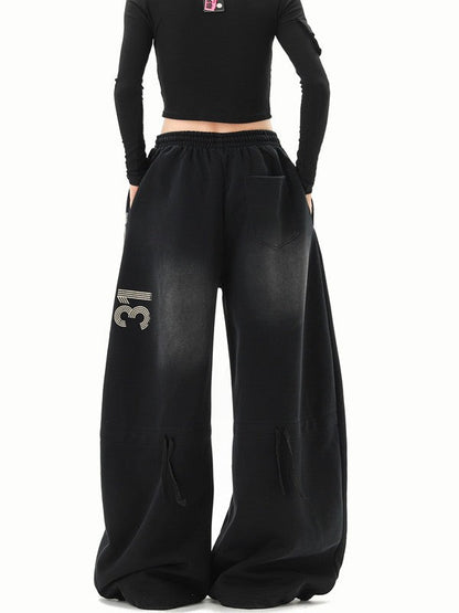 Black Gradient Curved Sweatpants TK0288