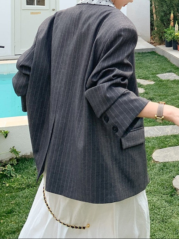 Lace Collar Gray Stripe Jacket TK0340